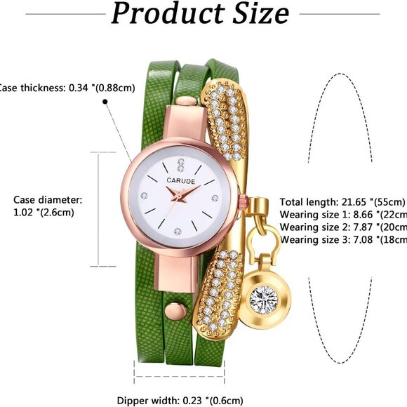 Elegant Women's Wrap Bracelet Watch with Rhinestone and Multilayer Leather - Picture 6 of 7